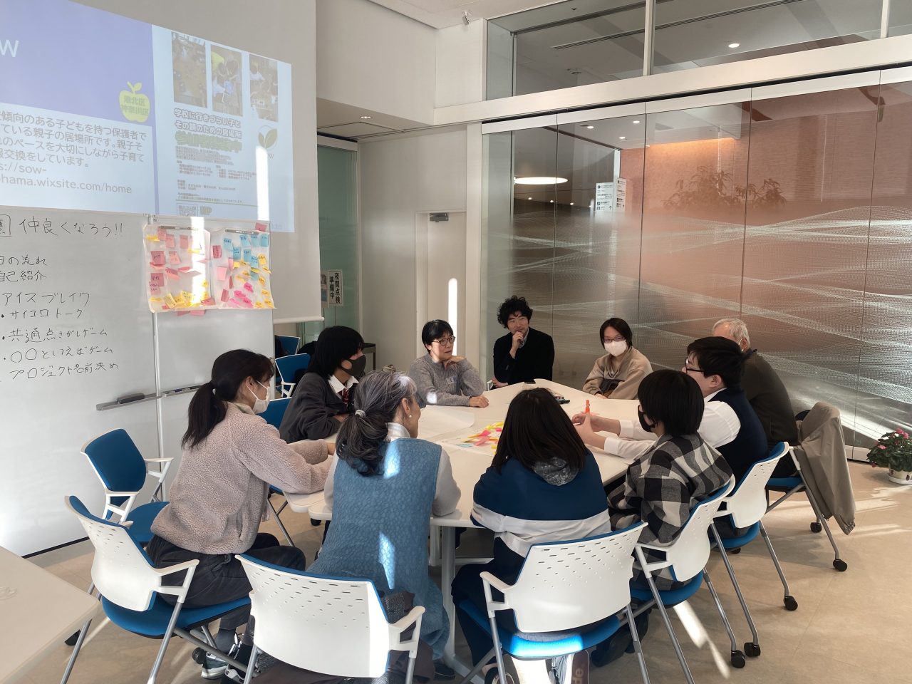 横浜市市民協働推進センター内の協働ラボで、活動の相談をする様子